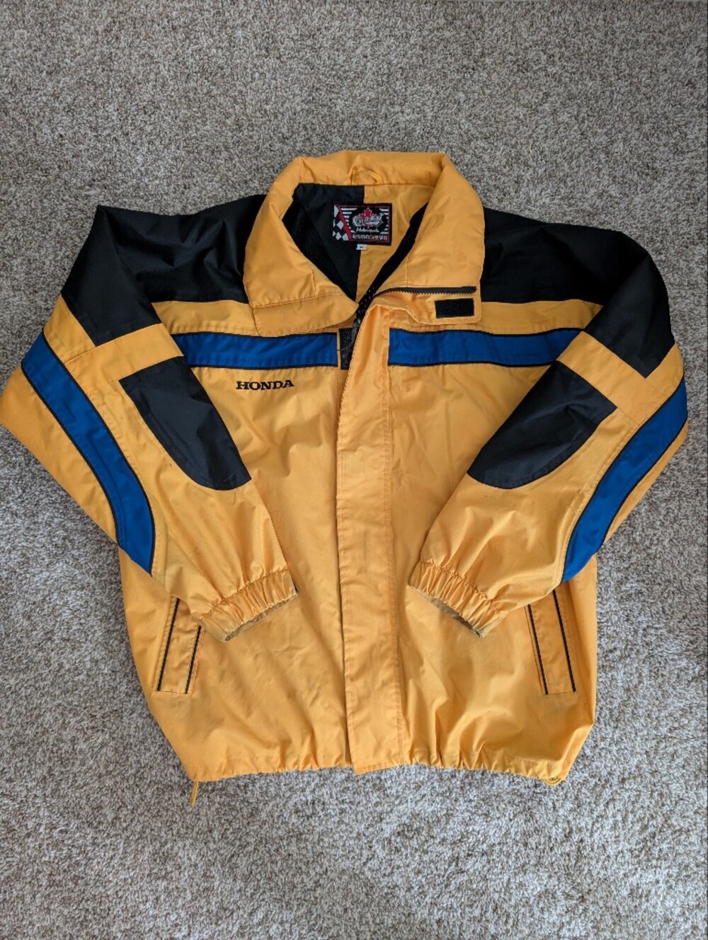 Choko Honda Men’s Yellow and Blue Snowmobile Windbreaker Jacket With Vent Zipper